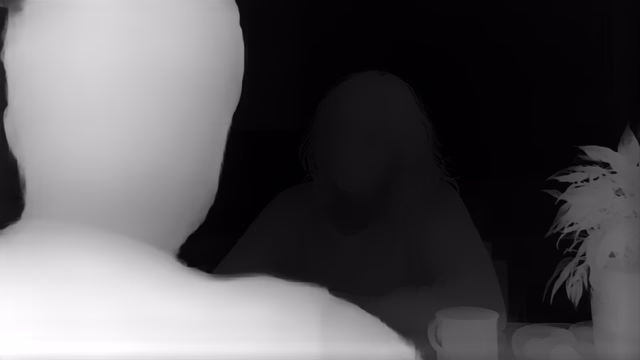 Depth Anything V2 Metric Indoor Base depth map of Kitchen dialogue
