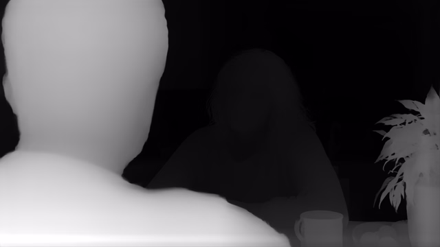 Depth Anything V2 Metric Indoor Large depth map of Kitchen dialogue