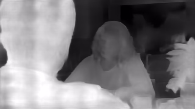 DPT DINOv2-Small NYU depth map of Kitchen dialogue