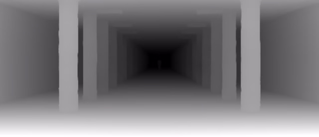Depth Anything V2 Base depth map of Metro corridor