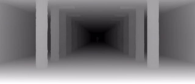Depth Anything V2 Base depth map of Metro corridor