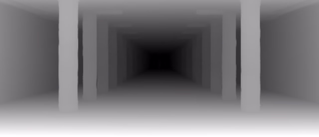 Depth Anything V2 Large depth map of Metro corridor