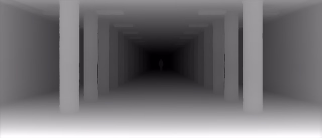 Depth Anything V3 Mono Large depth map of Metro corridor