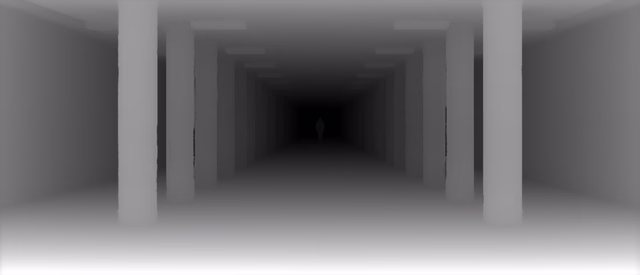 Depth Anything V3 Mono Large depth map of Metro corridor