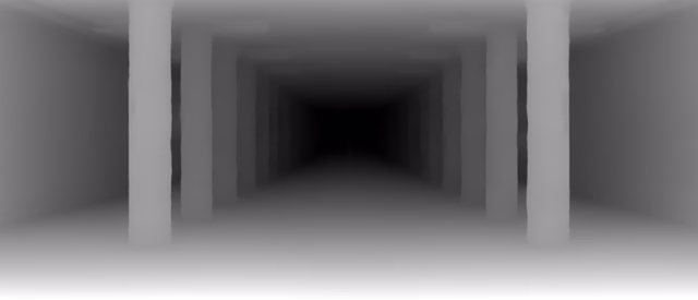 Depth Anything V1 Large depth map of Metro corridor