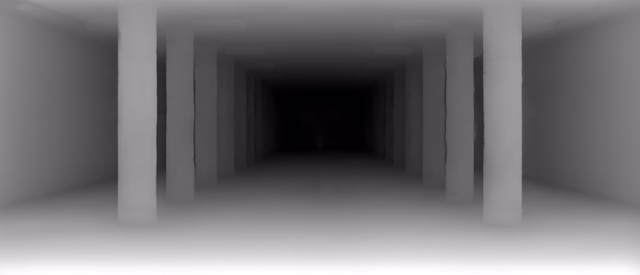 Depth Anything V2 Metric Indoor Base depth map of Metro corridor