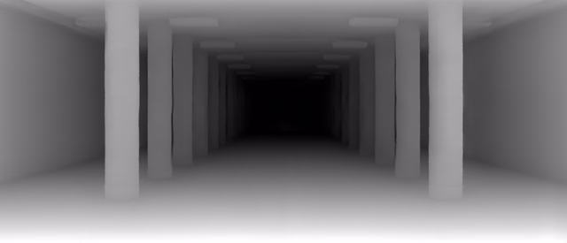 Depth Anything V2 Metric Indoor Large depth map of Metro corridor