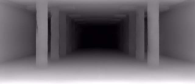 Depth Anything V2 Metric Indoor Small depth map of Metro corridor