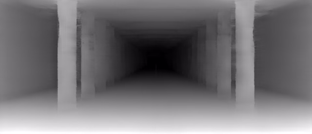 Depth Anything V2 Metric Outdoor Small depth map of Metro corridor