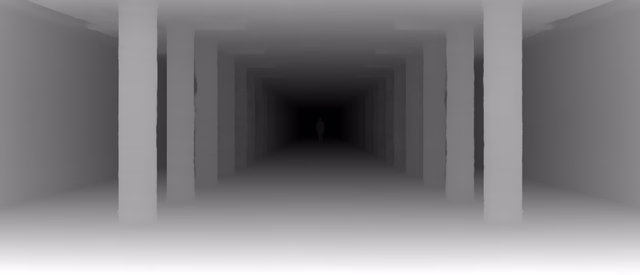 Depth Anything 3 Large 1.1 depth map of Metro corridor