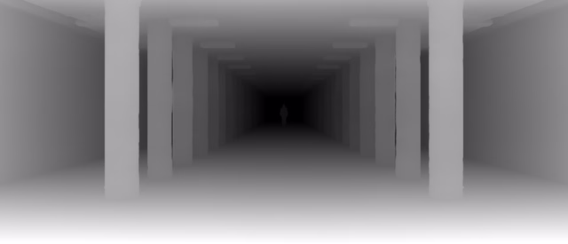 Depth Anything 3 Metric Large depth map of Metro corridor