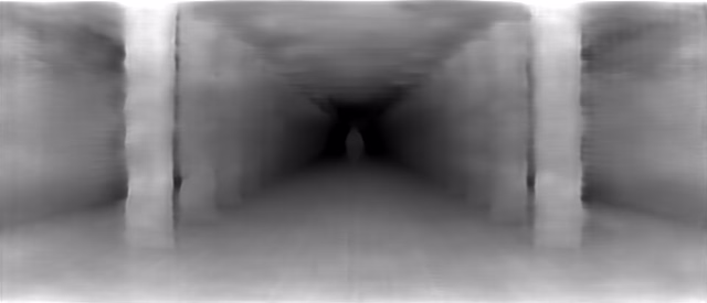 DPT DINOv2-Large KITTI depth map of Metro corridor