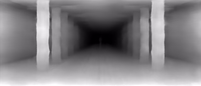DPT DINOv2-Large NYU depth map of Metro corridor