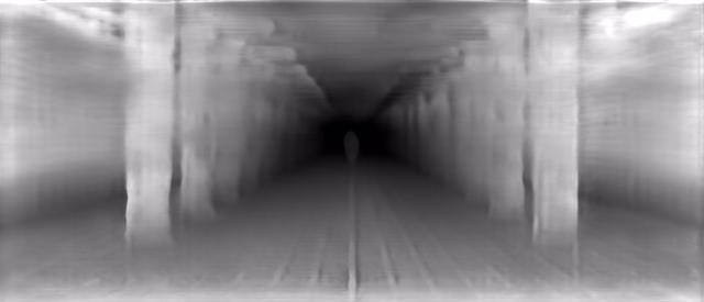 DPT DINOv2-Small KITTI depth map of Metro corridor
