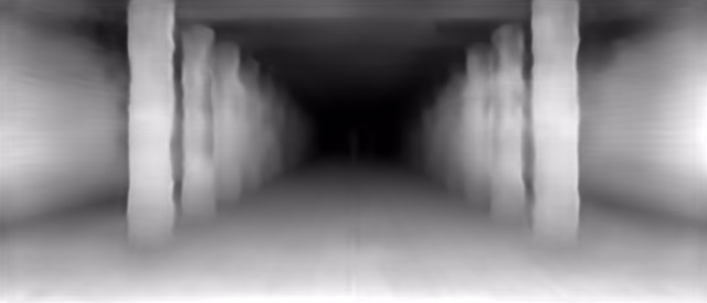 DPT DINOv2-Small NYU depth map of Metro corridor
