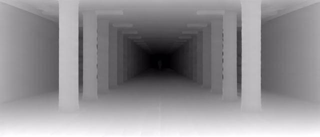 Metric3D v2 ViT-giant2 depth map of Metro corridor