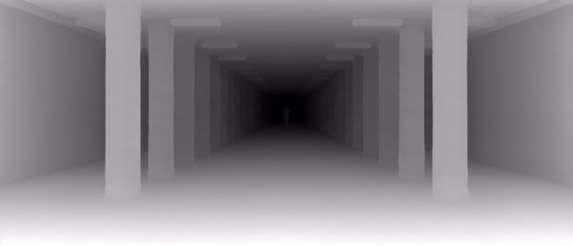 Metric3D v2 ViT-Large depth map of Metro corridor