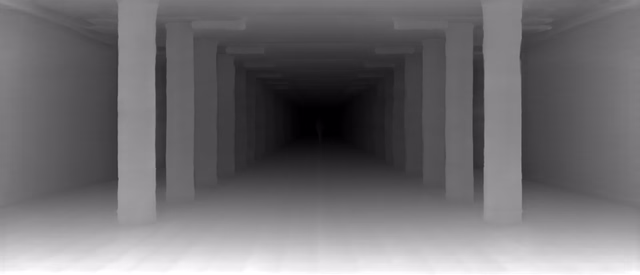 Metric3D v2 ViT-Small depth map of Metro corridor