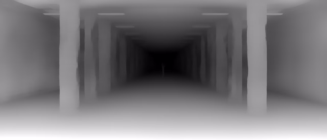 MiDaS 3.1 DPT BEiT-Large 512 depth map of Metro corridor