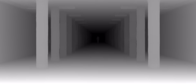 MoGe-2 ViT-L depth map of Metro corridor