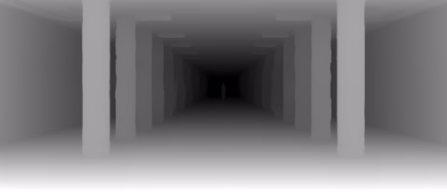 MoGe ViT-L depth map of Metro corridor