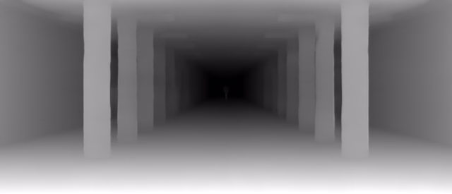 UniDepth v2 ViT-S depth map of Metro corridor