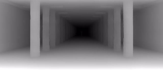 Video Depth Anything Small depth map of Metro corridor