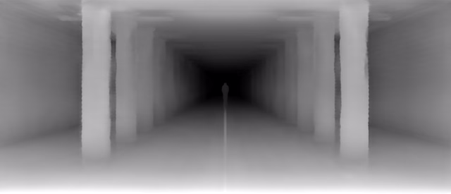 ZoeDepth KITTI depth map of Metro corridor