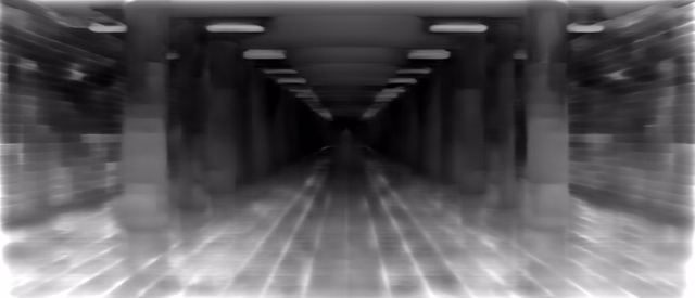 ZoeDepth NYU depth map of Metro corridor