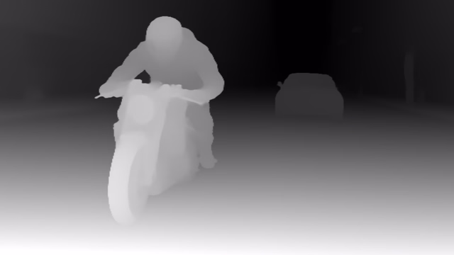 Depth Anything V2 Base depth map of Motorcycle chase