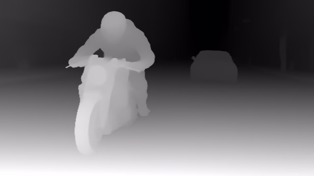 Depth Anything V2 Base depth map of Motorcycle chase