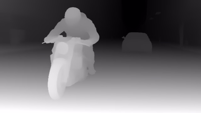 Depth Anything V2 Large depth map of Motorcycle chase