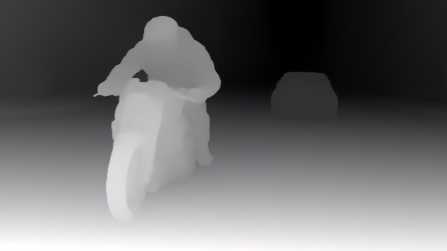 Depth Anything V2 Small depth map of Motorcycle chase