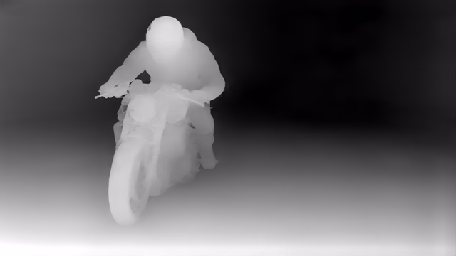 Depth Anything V2 Metric Indoor Base depth map of Motorcycle chase