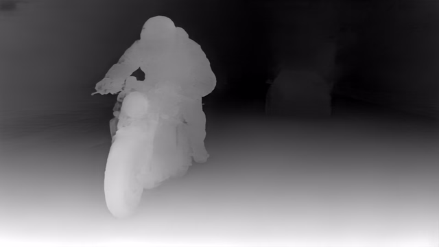 Depth Anything V2 Metric Outdoor Base depth map of Motorcycle chase