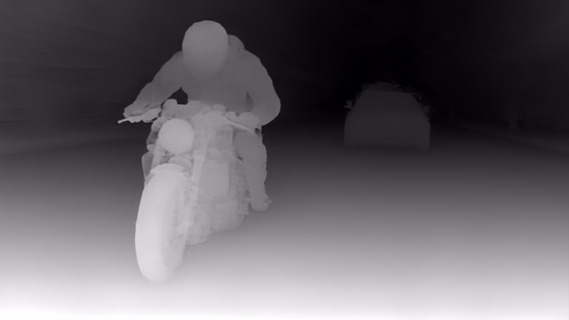 Depth Anything V2 Metric Outdoor Large depth map of Motorcycle chase