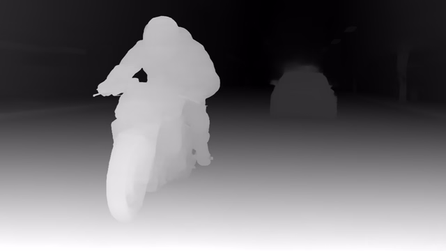 Depth Anything 3 Large depth map of Motorcycle chase
