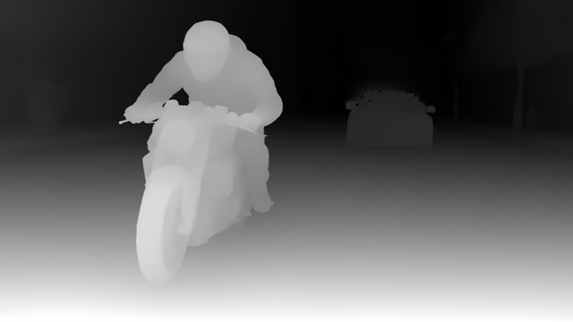 Depth Anything 3 Metric Large depth map of Motorcycle chase
