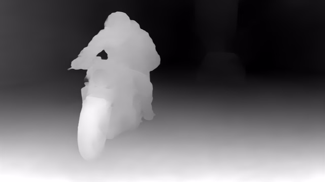 Depth Anything 3 Small depth map of Motorcycle chase
