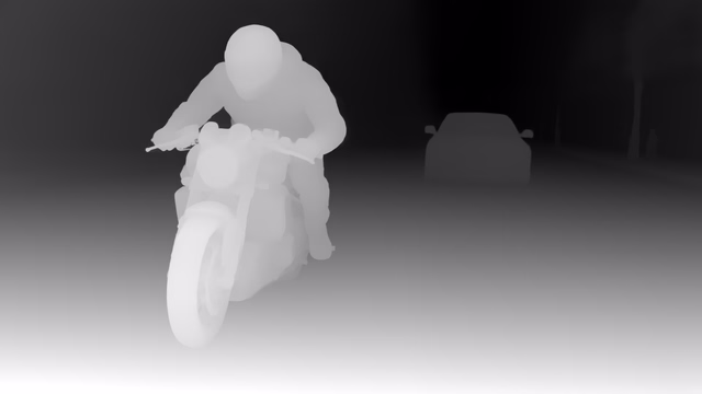 Depth Pro depth map of Motorcycle chase