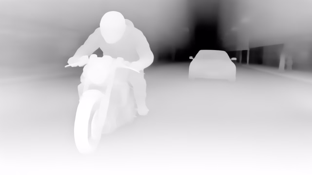Lotus-D v1.1 depth map of Motorcycle chase