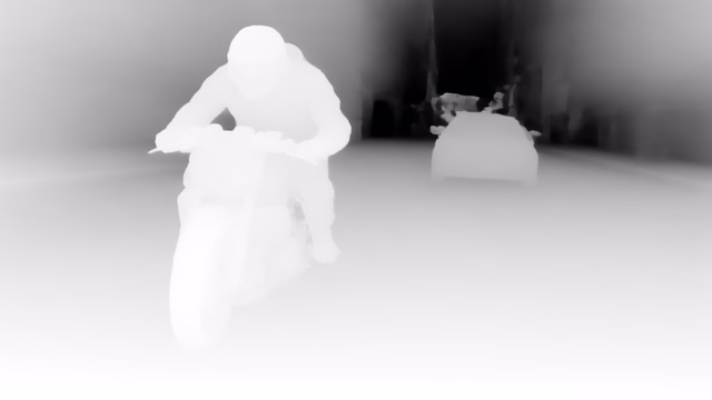 Marigold Depth v1.1 depth map of Motorcycle chase