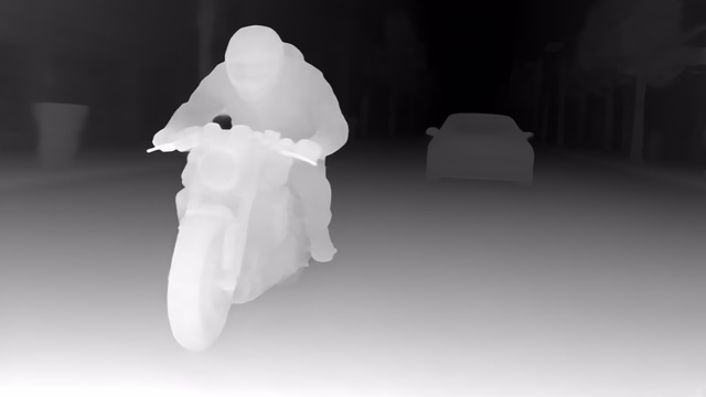 Metric3D v2 ViT-giant2 depth map of Motorcycle chase