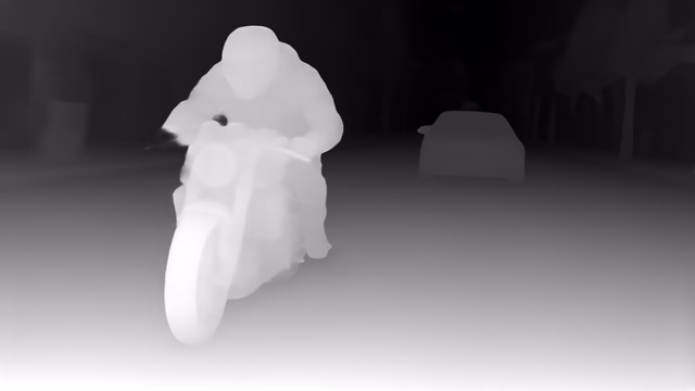 Metric3D v2 ViT-Large depth map of Motorcycle chase