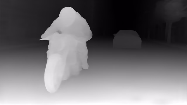 Metric3D v2 ViT-Small depth map of Motorcycle chase