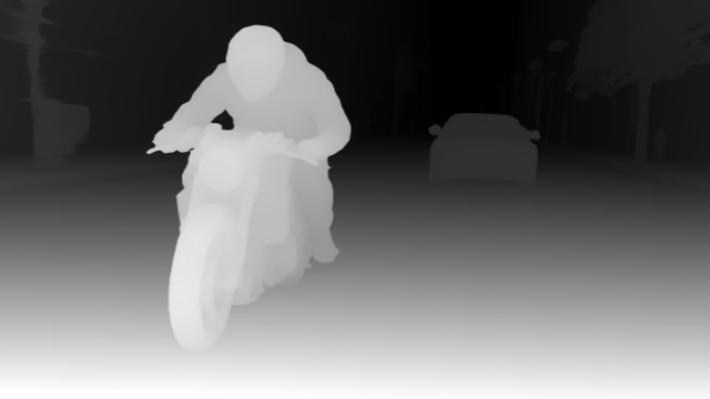 MoGe-2 ViT-L depth map of Motorcycle chase