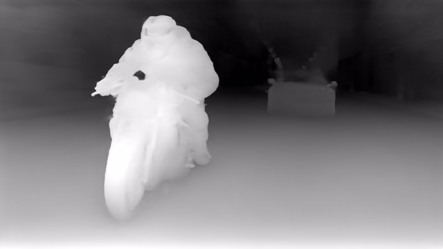 ZoeDepth KITTI depth map of Motorcycle chase