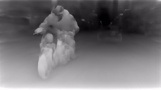 ZoeDepth NYU+KITTI depth map of Motorcycle chase