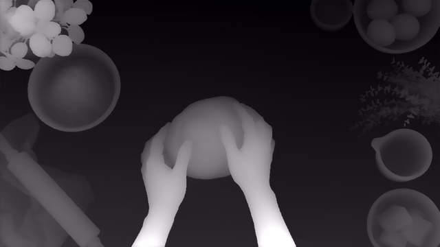 Depth Anything V3 Mono Large depth map of Overhead cooking