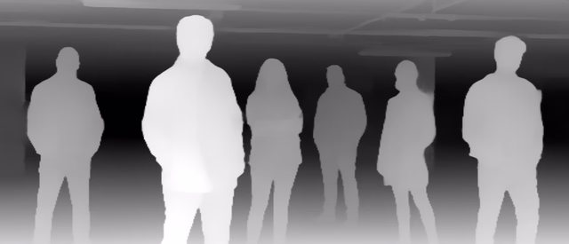 Depth Anything V2 Small depth map of Parking garage lineup